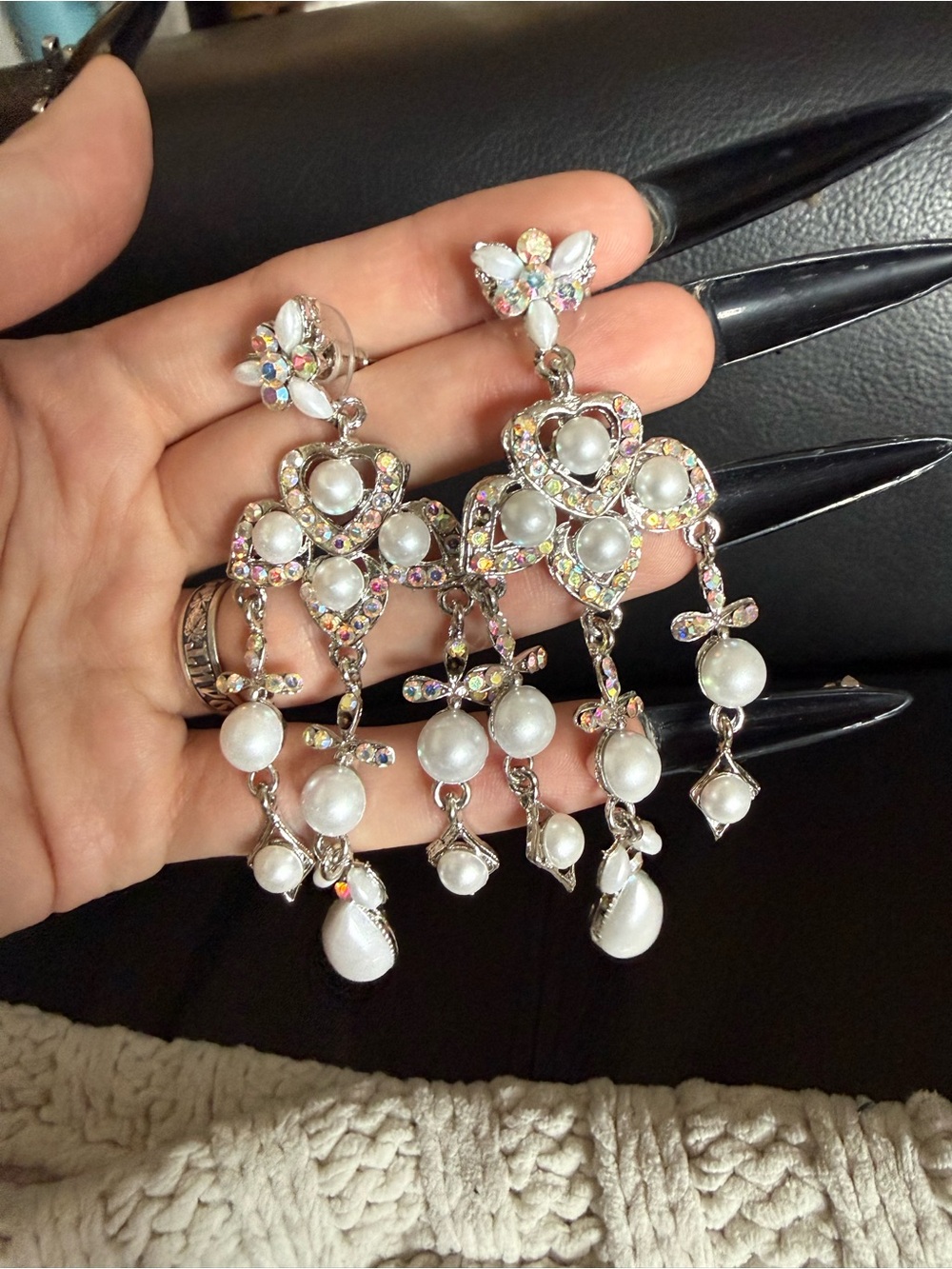 Pearl & Crystal Chandelier Drop Earrings - White